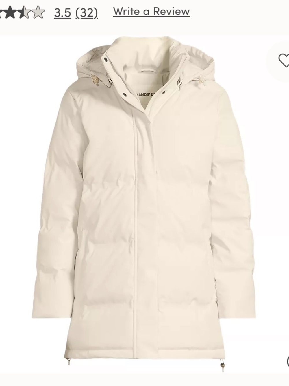 NWT Lands' End Squall Slicker Parka dusk cream XL